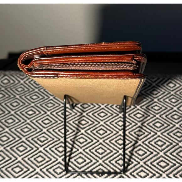 Vintage Dooney & Bourke Continental Monogram Brown Tan Leather Canvas Wallet - Picture 5 of 10